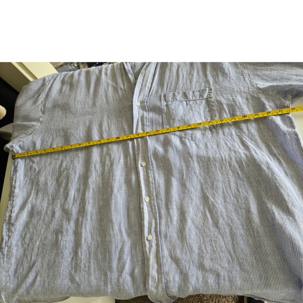 Frank & Eileen Mackenzie Oversized Linen Shirt Blue Stripe OS Woven in Italy - Picture 10 of 13